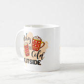 レッドベビークリスマスイラストレーション外は寒い コーヒーマグカップ (正面左)