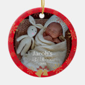 レッドベビークリスマスフォトスノーフレーク セラミックオーナメント (正面)