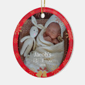 レッドベビークリスマスフォトスノーフレーク セラミックオーナメント (左)