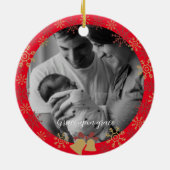 レッドベビークリスマスフォトスノーフレーク セラミックオーナメント (裏面)