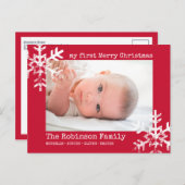 レッドベビーホリデー初めてのクリスマスフォトスノーフレーク シーズンポストカード (正面/裏面)