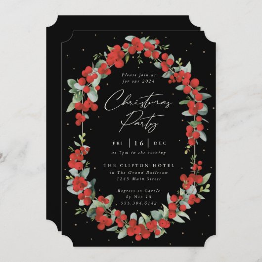 レッドベリエレガントー+ユーカリプトゥスクリスマスパーティー 招待状 (正面/裏面)