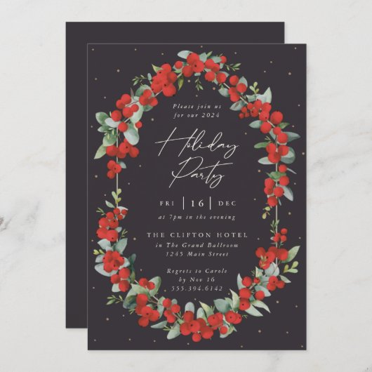 レッドベリエレガントー+ユーカリプトゥスホリデーパーティー 招待状 (正面/裏面)