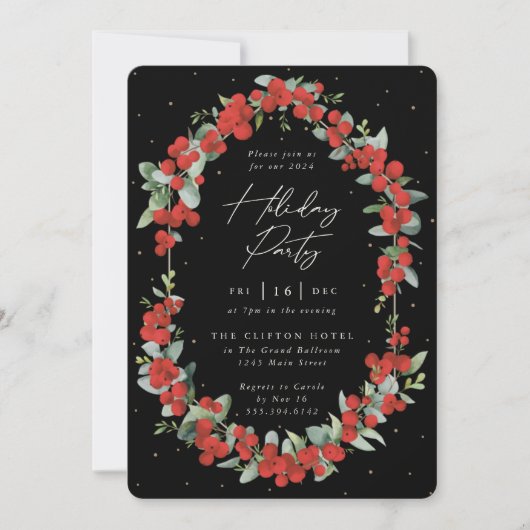 レッドベリエレガントー+ユーカリプトゥスホリデーパーティー 招待状 (正面)