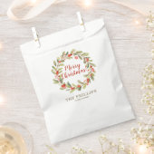 レッドベリパーソナライズされたークリスマスリース フェイバーバッグ (クリップ留めされた状態)