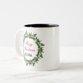 レッドベリパーソナライズされたーホリークリスマス ツートーンマグカップ (正面左)