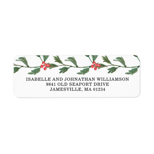 レッドベリーと緑の差出人住所ラベル ラベル (正面)