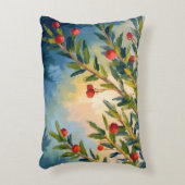 レッドベリーと緑 | ウィンターホリデー アクセントクッション (正面(垂直))