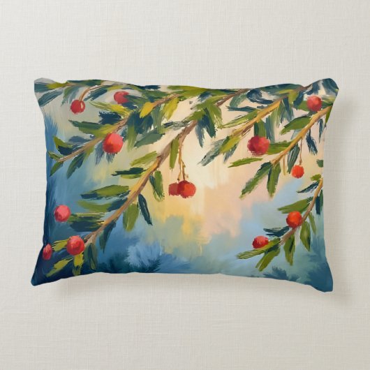 レッドベリーと緑 | ウィンターホリデー アクセントクッション (裏面)