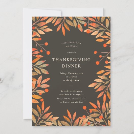 レッドベリーと離れズブラウンサンクスギビング 招待状 (正面)