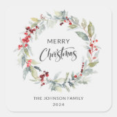 レッドベリーのクリスマス冬リース スクエアシール (正面)