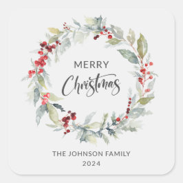 レッドベリーのクリスマス冬リース スクエアシール