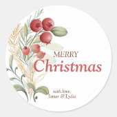 レッドベリーのグリーンがエレガントなクリスマス ラウンドシール (正面)