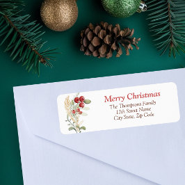 レッドベリーのグリーンがエレガントなクリスマス ラベル