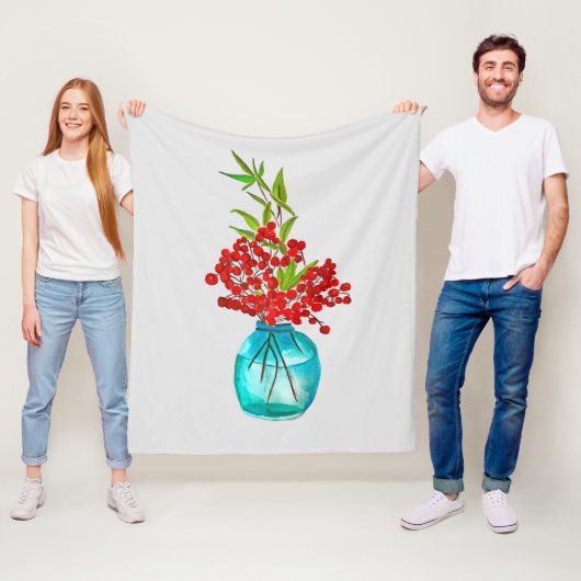 レッドベリーの水彩画 フリースブランケット (インサイチュ)