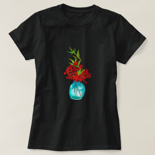 レッドベリーの水彩画 Tシャツ (デザイン正面)