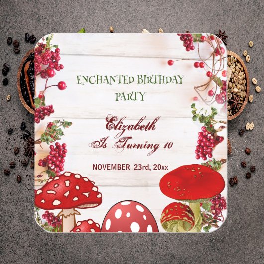 レッドベリーガーデントースツールキッドの魔法キノコ スクエアシール