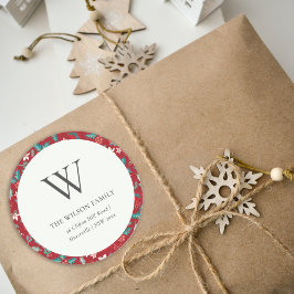 レッドベリークリスマスフローラモノグラムアドレス ラウンドシール
