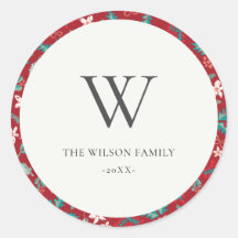 レッドベリークリスマスフローラルパターンモノグラム