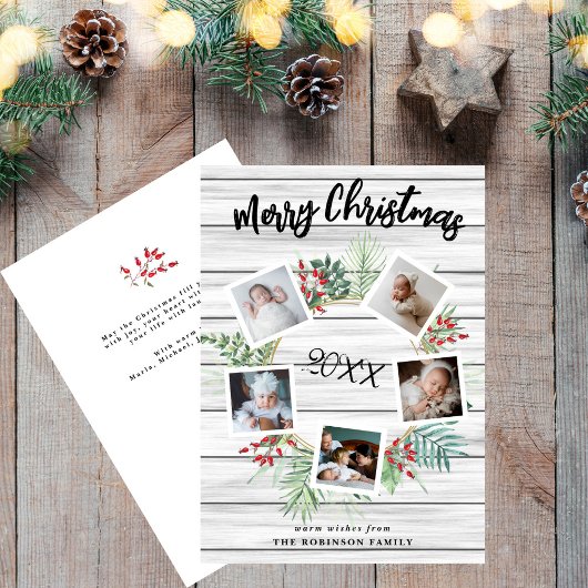 レッドベリークリスマスリース5フォトグリーティング シーズンカード