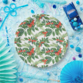 レッドベリーグリーンホリーフローラクリスマスホリデー ペーパープレート (パーティー)