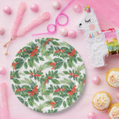 レッドベリーグリーンホリーフローラクリスマスホリデー ペーパープレート (パーティー)