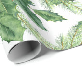 レッドベリーグリーンホリーフローラクリスマスホリデー ラッピングペーパー (ロールコーナー)