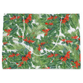 レッドベリーグリーンホリーフローラクリスマスホリデー ラージペーパーバッグ (正面)