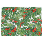 レッドベリーグリーンホリーフローラクリスマスホリデー ラージペーパーバッグ (裏面)
