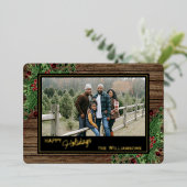 レッドベリーグリーンホリーボタニカルリーフ金ゴールド 箔シーズンカード (立ち正面)