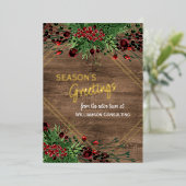 レッドベリーグリーンホリーボタニカルリーフ金ゴールド 箔シーズンカード (立ち正面)