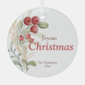 レッドベリーグリーンリーエレガントホリデイ ガラスオーナメント (正面)