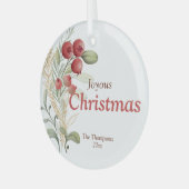 レッドベリーグリーンリーエレガントホリデイ ガラスオーナメント (正面左)