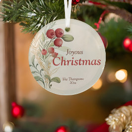 レッドベリーグリーンリーエレガントホリデイ ガラスオーナメント