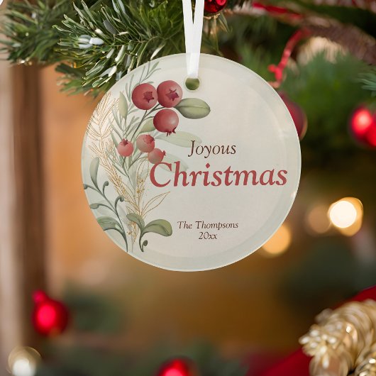 レッドベリーグリーンリーエレガントホリデイ ガラスオーナメント