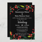 レッドベリーグリーンリークリスマス結婚式招待状 招待状 (正面/裏面)