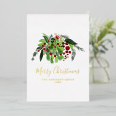 レッドベリーグリーンリービジネスクリスマス金ゴールド 箔シーズンカード (立ち正面)