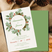 レッドベリーズパインコーンクリスマス結婚式招待状