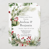 レッドベリーズパインリース結婚ズカップルシャワー 招待状 (正面/裏面)