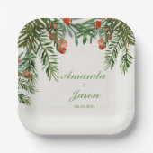 レッドベリーパインコーンクリスマスウェディングパーティー ペーパープレート (正面)