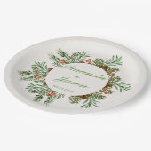 レッドベリーパインコーンクリスマスウェディングパーティー ペーパープレート (アングル)