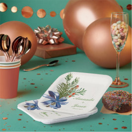 レッドベリーパインコーンクリスマスウェディングパーティー ペーパープレート