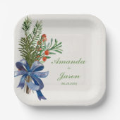 レッドベリーパインコーンクリスマスウェディングパーティー ペーパープレート (正面)