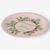 レッドベリーパインコーンクリスマスウェディングパーティー ペーパープレート (アングル)