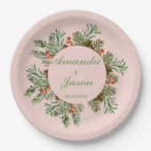レッドベリーパインコーンクリスマスウェディングパーティー ペーパープレート (正面)