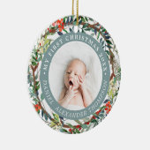 レッドベリーパインニードルリースベビー1stクリスマス セラミックオーナメント (右)