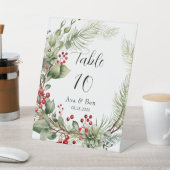 レッドベリーパインリース結婚のテーブル番号 台座サイン (インサイチュ)
