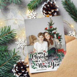 レッドベリービッグフォトメリークリスマスハッピーニューイヤー シーズンカード