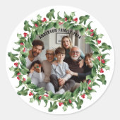 レッドベリーファミリーパーソナライズされたの写真 ラウンドシール (正面)