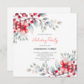 レッドベリーフローラ水彩クリスマス 招待状 (正面/裏面)